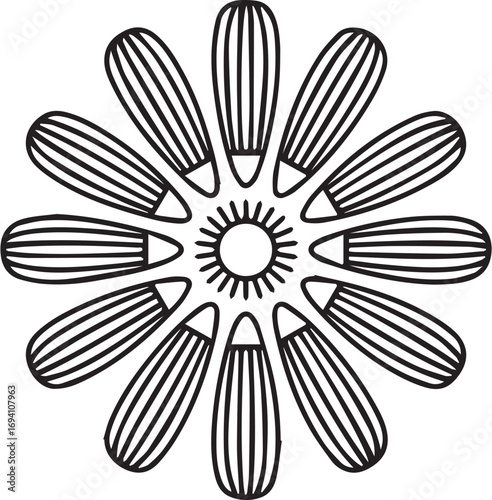 Black and white daisy flower outline vector illustration