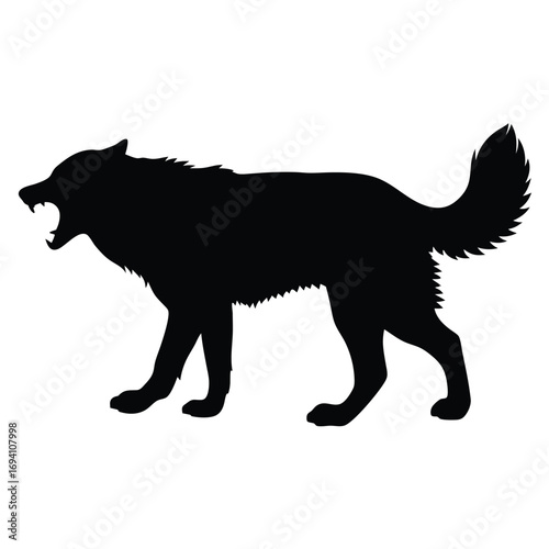 Black wolf silhouette vector illustration howling animal predator canine wild dog design element art