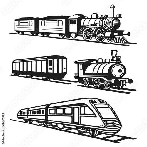 Vintage steam locomotive modern high-speed train engine