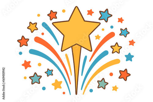 Star explosion firework burst for success and victory celebration. Bright colorful vector icon. Flat cartoon illustration for festive events, holidays, and achievements.