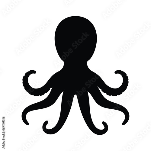 Octopus vector illustration silhouette, sea creature, ocean animal, marine life, kraken icon graphic