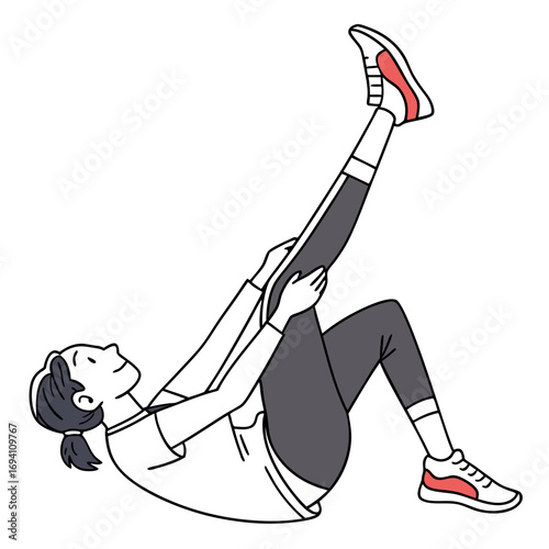 Person pulling knee toward chest 