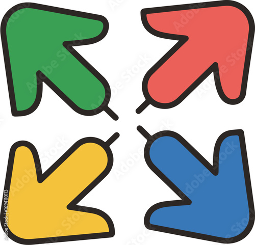 Teamwork and collaboration arrows expanding outward in a flat design style vector