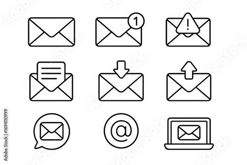 Mail line icon set. Email communication, message notification, spam alert, send, receive. Thin outline vector symbols for website, mobile app, and user interface design.