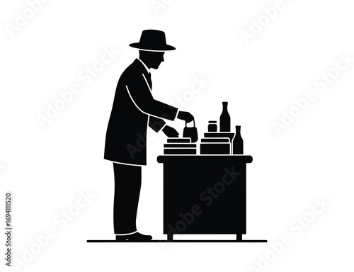 Illustration of a street vendor selling food from a table