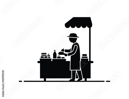 Illustration of a street vendor selling food from a stall
