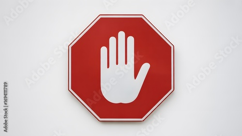Bold red stop sign with white hand for urgent warnings or restricted area alerts and safety measures