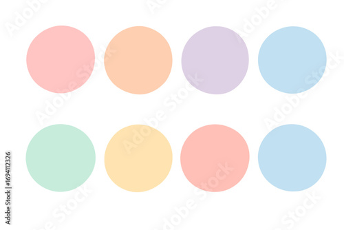 Set of soft pastel circles with watercolor texture. Abstract round shapes for modern design projects. Calming color palette collection. Vector graphic elements on transparent background.