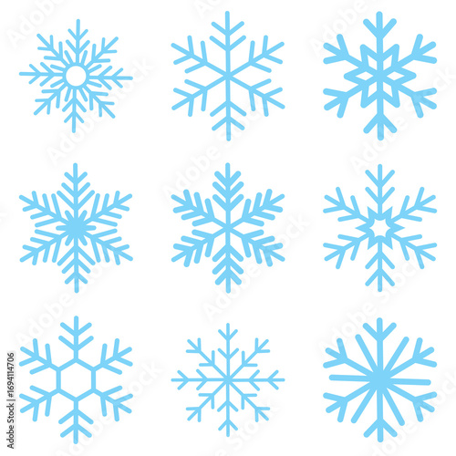 Blue snowflake icon set isolated vector illustration. snowflakes icon, snow or snowflake winter symbol set vector art illustration isolated on transparent png Snowflake different icons.