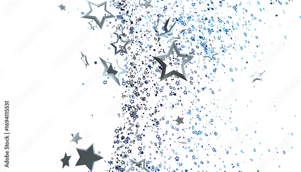 Obraz premium Sparkling silver and blue stars on white background. Ideal for celebration, holiday, or festive designs.