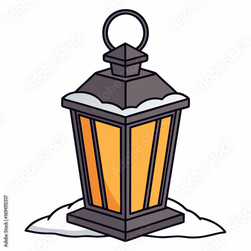 Charming cartoon lantern illustration glowing warmly on snow vector scalable graphic white background