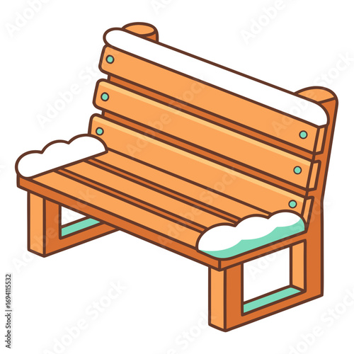 Charming cartoon wooden bench with winter snowflakes a delightful outdoor scene illustration white background