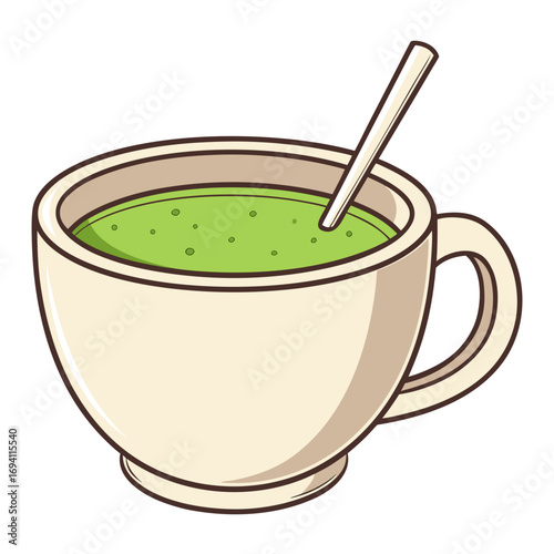 Charming hand drawn creamy beverage cup with spoon vector illustration scalable eps icon white background