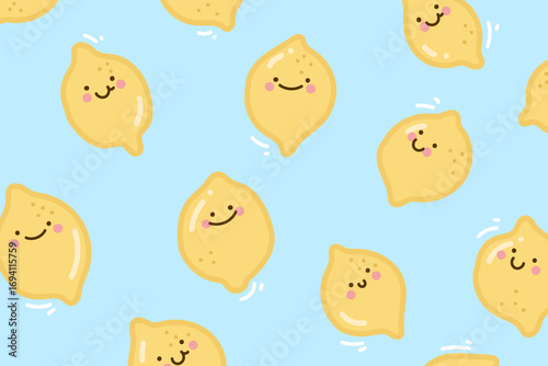 Lemon cartoon background pattern. hand drawn seamless pattern. Lemon background for fabric design, textile print, wrapping paper, cover. Vector illustration.