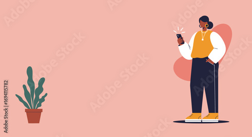 Modern Black woman engaging with her smartphone, symbolizing digital connection, social media, and communication in a casual setting.