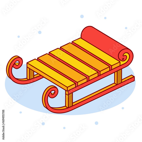 Stylized wooden sleigh with bright orange and yellow hues for winter fun vector illustration white background