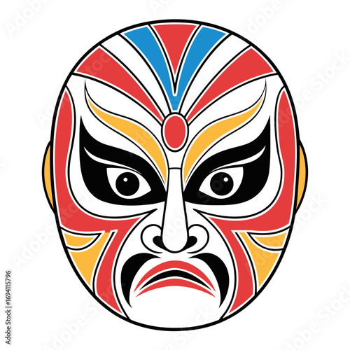 Vibrant stylized peking opera mask vector illustration scalable artistic cultural icon white background