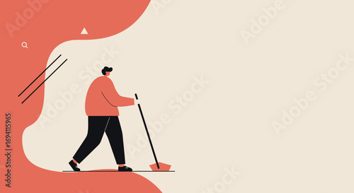A person sweeps with a broom and dustpan, illustrating cleaning, maintenance, or domestic chores. Useful for business, lifestyle, or home concepts.