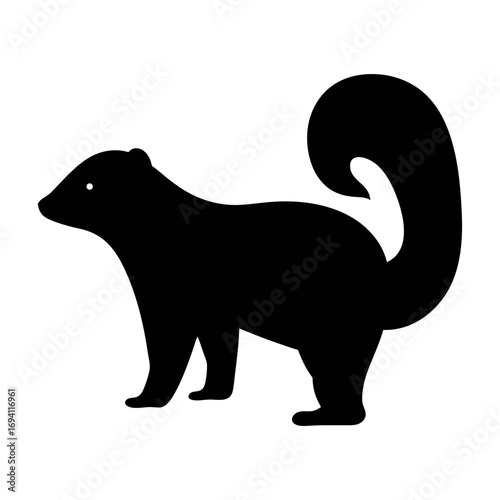 Vector graphic of skunk silhouette illustration, black and white animal clip art, skunk outline drawing
