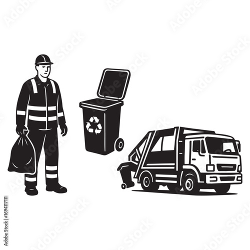 Trash utility, disposal and recycling concept set Vector