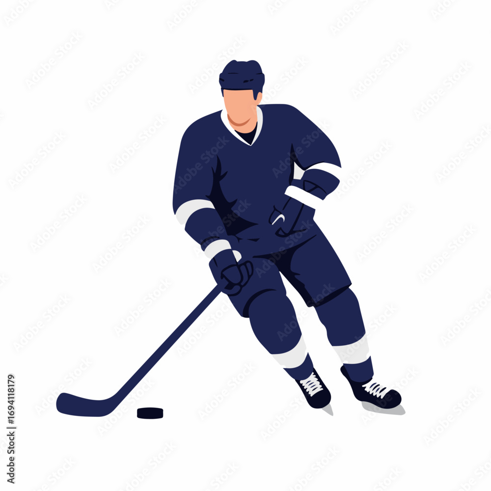 Fototapeta premium Dynamic hockey player in action skating with puck on ice rink