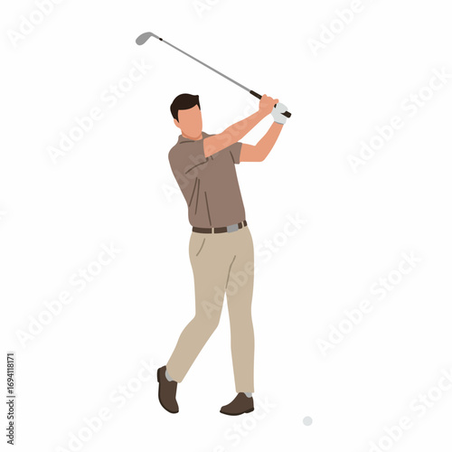 Confident man swings golf club for a perfect shot on the course