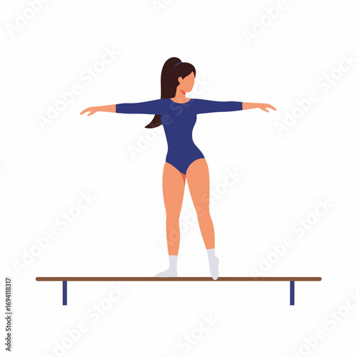 Confident gymnast balances elegantly on beam, showcasing athletic grace and focus