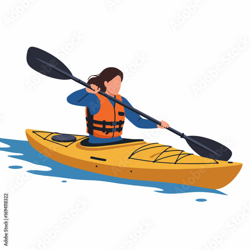 Woman kayaking vigorously enjoying outdoor adventure on calm water