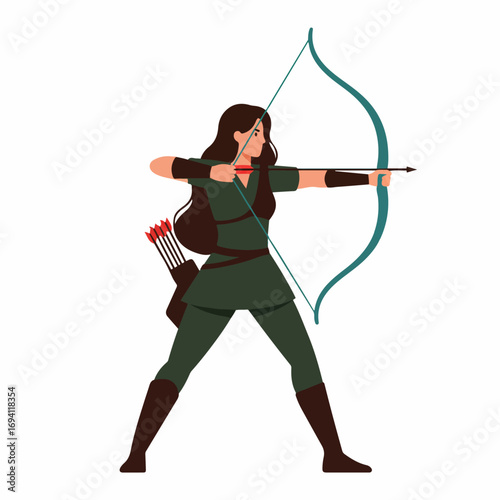 Focused archer aims bow and arrow with determination in dynamic pose