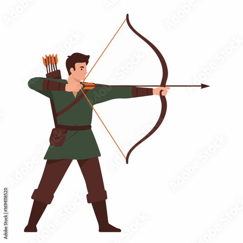 Focused archer aims bow and arrow with precision, ready to hit target with skill