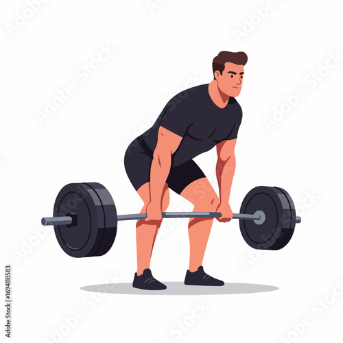 Determined man performing a deadlift exercise with a weighted barbell for strength training