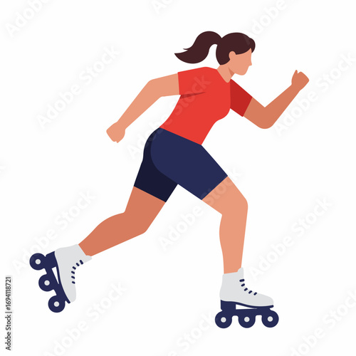 Energetic woman rollerblading with determination, capturing active lifestyle and outdoor fun