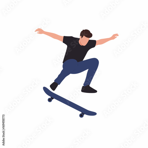 Dynamic skateboarder performing an aerial trick, capturing youth culture and urban sports energy