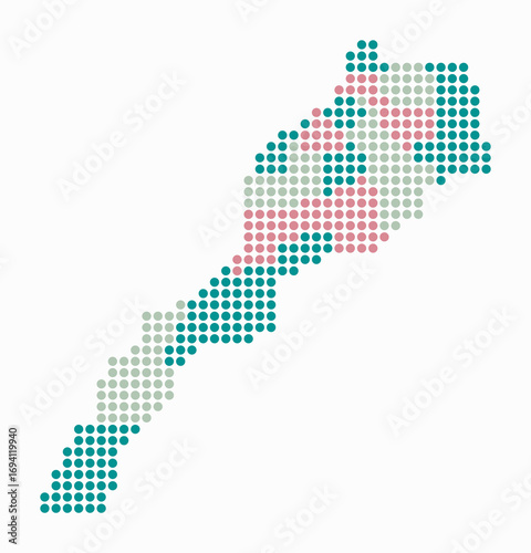 Morocco dotted map. Digital style map of the country on white background. Morocco shape with circle dots. Colored dots style. Large size circles. Abstract vector illustration.