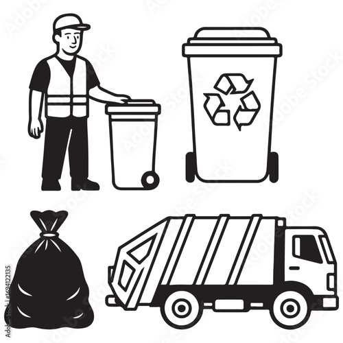 Trash utility, disposal and recycling concept set Vector
