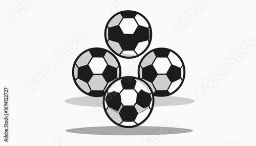 Five soccer balls stacked in circular formation