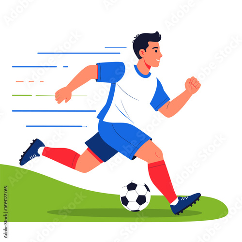 Male football player running with ball in flat design