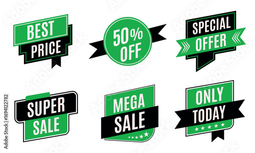 Discount sale labels vector pack, promotional shopping stickers, clearance price badges and ecommerce offer tags