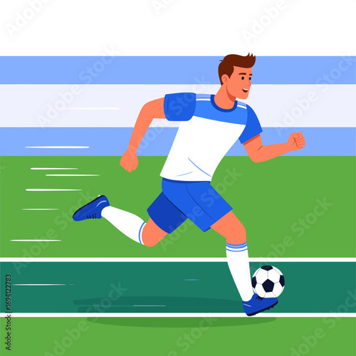 Male football player running with ball illustration
