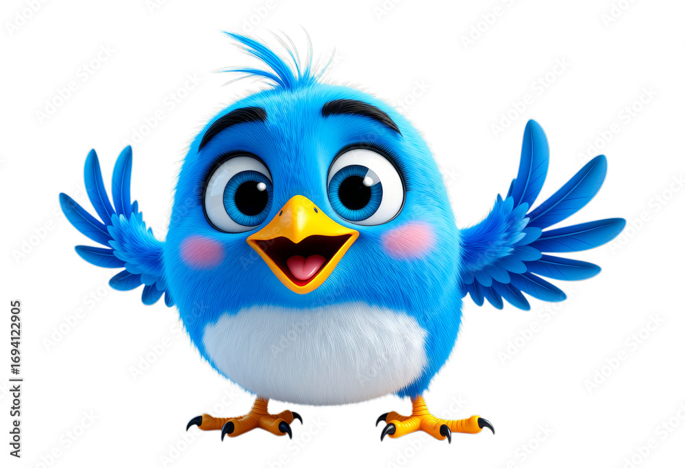 Naklejka premium Blue Bird with Open Wings, 3D Realism Illustration on Transparent Background