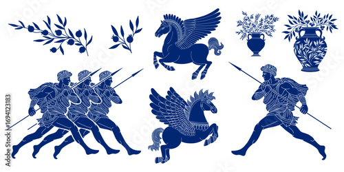 set of illustrations of ancient greece culture, vector