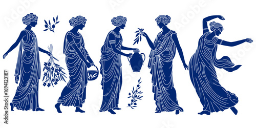 set of illustrations of ancient greece culture, vector