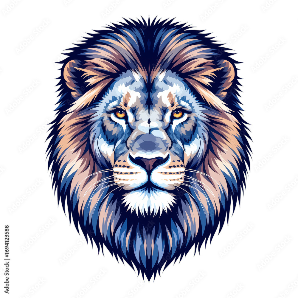 Obraz premium Blue Lion Head with Transparent Background, Digital Illustration for Branding