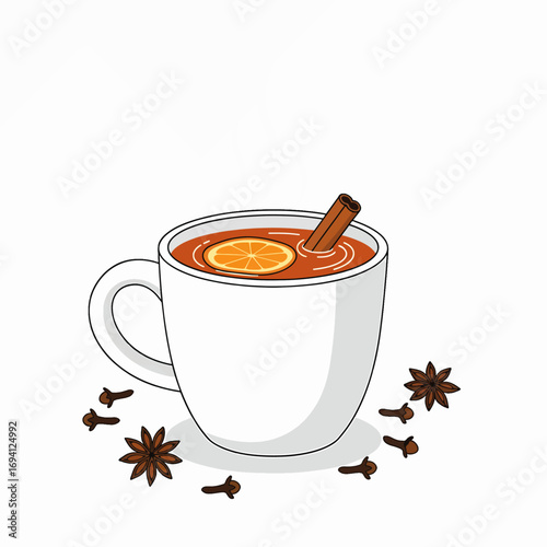 Warm Spiced Cider With Orange Slice And Cinnamon Stick