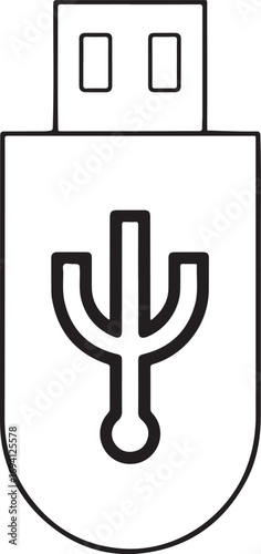 Simple line art icon of a usb flash drive with usb symbol