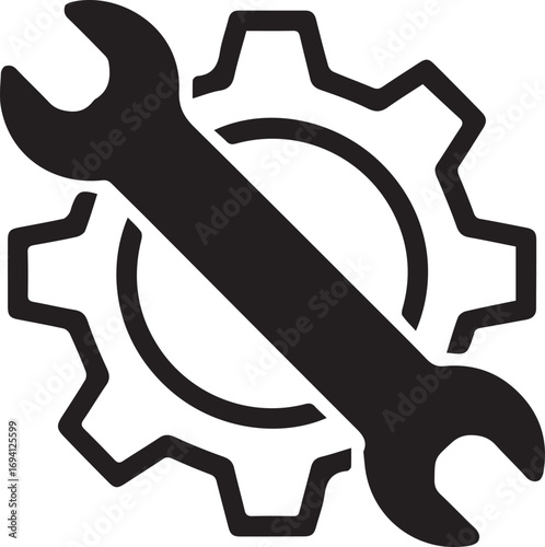 wrench and gear icon representing settings tools repair and maintenance