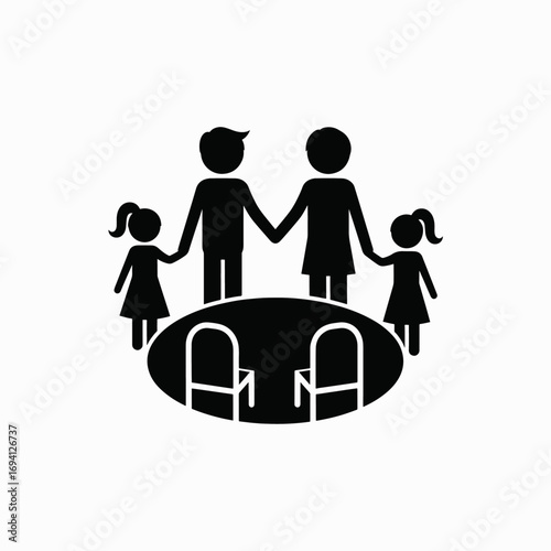 Family Members Holding Hands Around a Table With Chairs Representing Unity and Togetherness