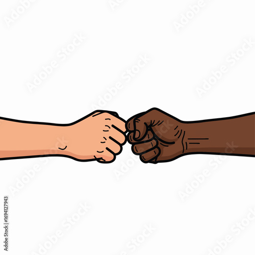 Two Different Colored Fists Meet in a Gesture of Unity and Friendship