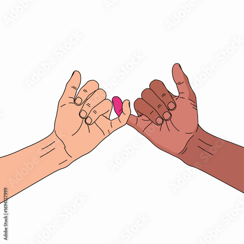 Two Different Hands Linking Pinkies for a Promise Gesture of Friendship and Trust