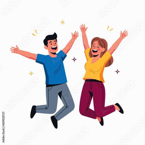 Joyful People Celebrating Success With Arms Raised High In The Air